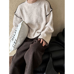 Loose Contrast Color Asymmetric Hem Sweater