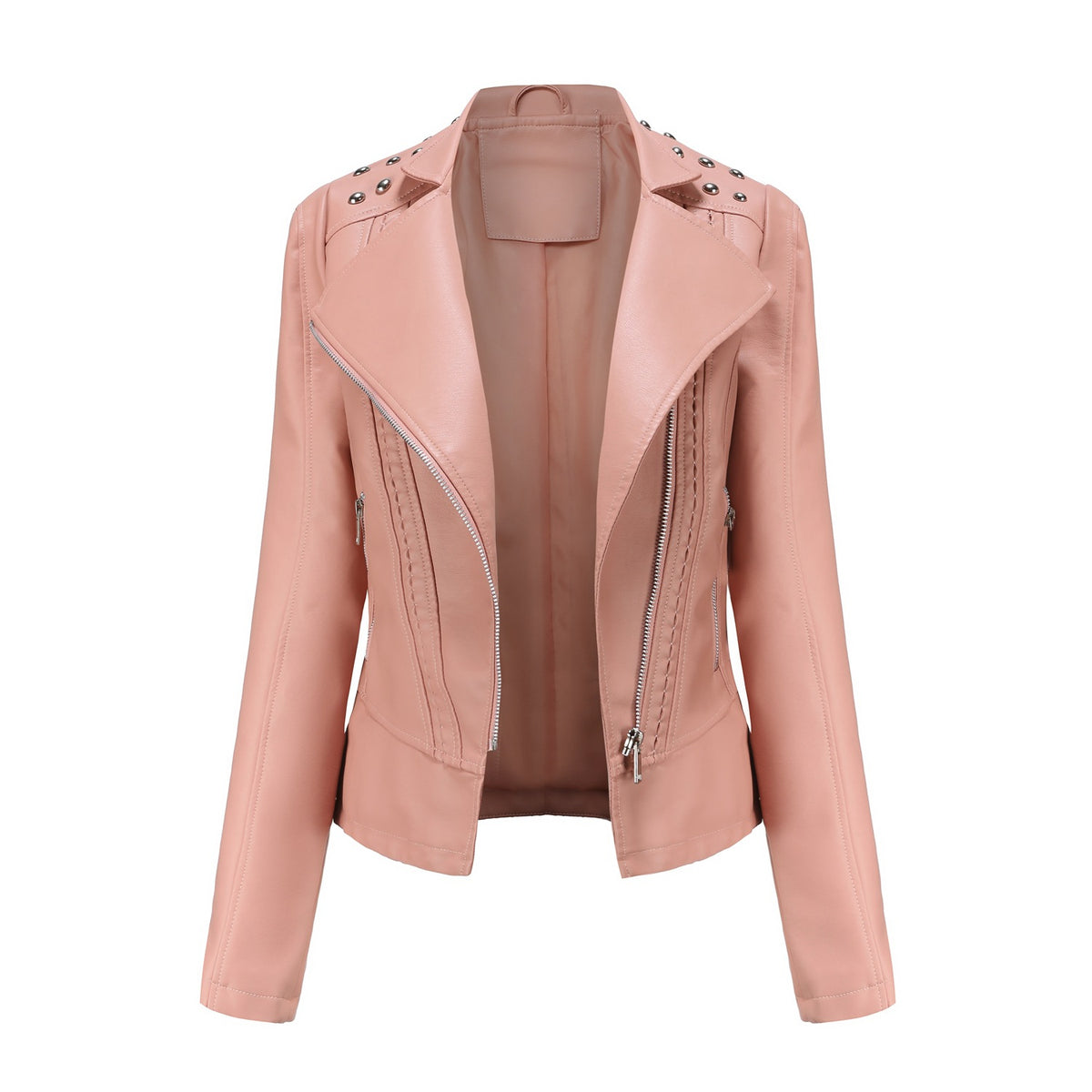 Women Rivet Thin Leather Jacket