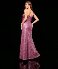 Sexy Pink Bow Sequin Fishtail Slit Evening Dress