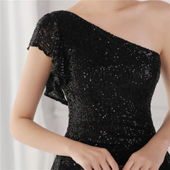 Elegant One Shoulder Sequin Evening Dress