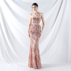 Elegant V-Neck Tube Top Sequin Evening Dress