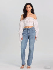 Micro Elastic Straight High Waist Denim Jeans