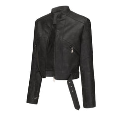 Women Long Sleeve Locomotive Leather Jacket