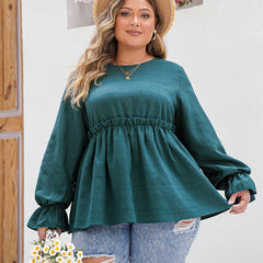 Plus Size Cinched Puff Long Sleeve Shirt Top