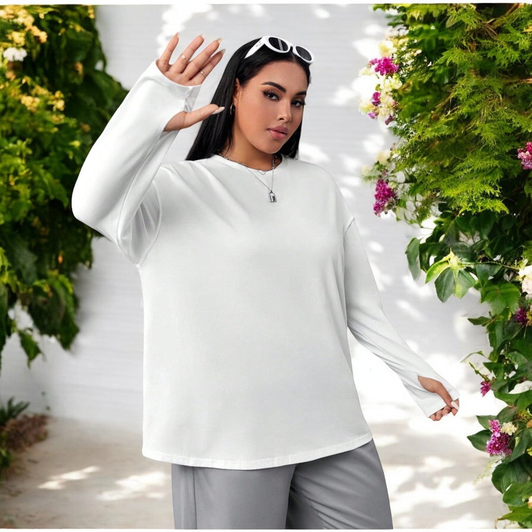 Plus Size Round Neck Loose Thin Long Sleeve Top