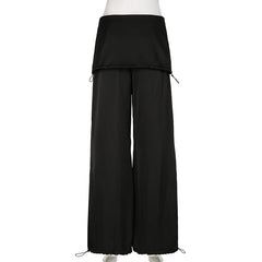 Drawstring Flanging Low Waist Loose Drooping Casual Pants