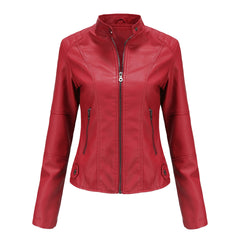 Women Motorcycle Thin Leather Jacket