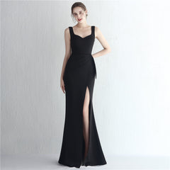 Satin Beaded Long Slit Formal Dress