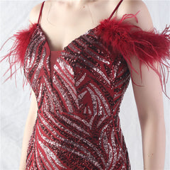 Craft Order Ostrich Hair Sequin Stitching Mesh High End Evening Dress