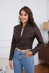 Women Long Sleeve Locomotive Leather Jacket