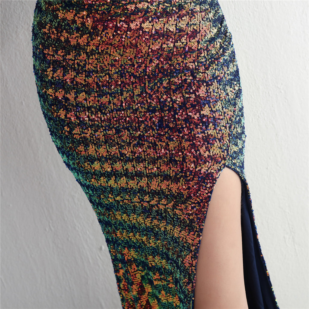 REVCHIC LUXE Elegant One-Shoulder Sequin Fishtail Gown