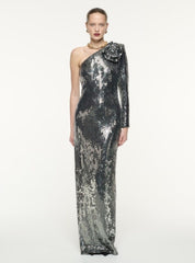 Elegant Silver Sequin Cocktail Party Formal Dress