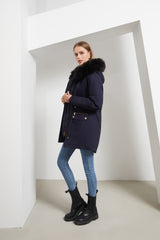 Women Fleece Lined Fur Collar Hooded Warm Jacket