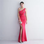 REVCHIC LUXE Elegant One-Shoulder Beaded Fishtail Gown