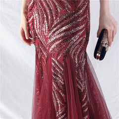 Craft Order Ostrich Hair Sequin Stitching Mesh High End Evening Dress