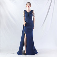 Elegant Satin Folding Beaded Evening Dress