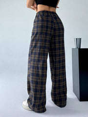 Women Casual Plaid Loose Straight Leg Pants