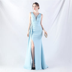 Elegant Folding Slit Satin Evening Dress