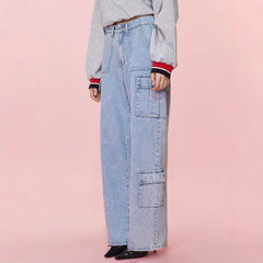 Women Loose Wide Leg High Waist Tooling Denim Jeans