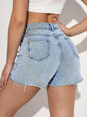 High Waist Raw Hem Ripped Korean Loose Denim Shorts