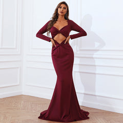 Elegant Long Sleeve Cut-out Evening Dress