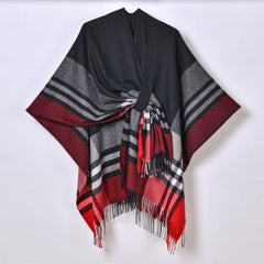 Color Striped Strap Jacquard Warm Tassel Shawl