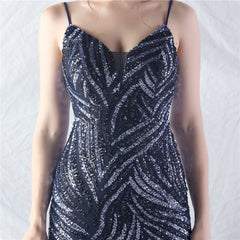 Elegant Sequin V-Neck Mesh Camisole Evening Dress