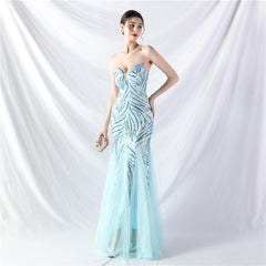 Beaded Stitching Mesh Sequined Evening Dress