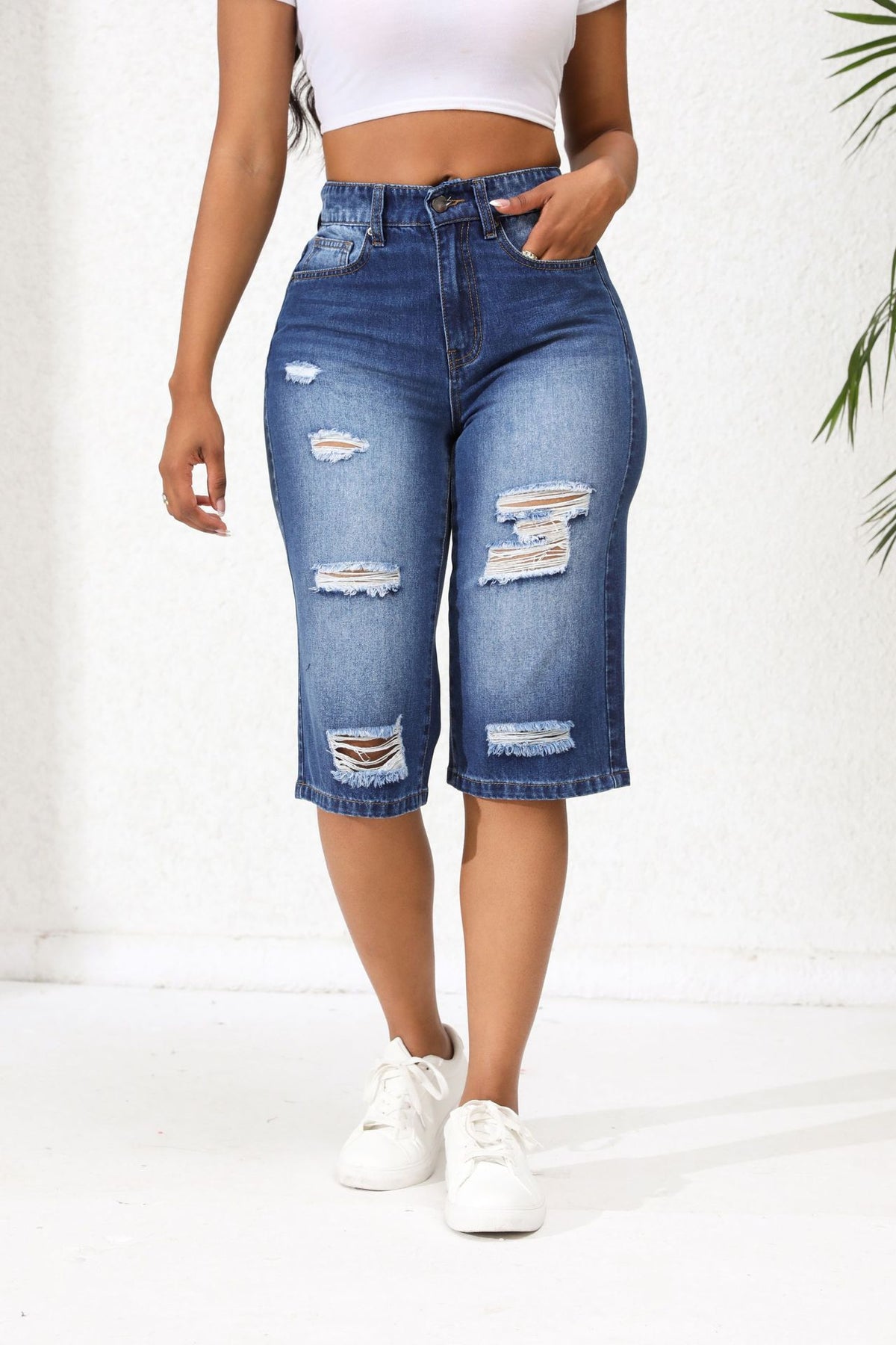 Summer Ripped Cropped Straight Leg Loose Shorts