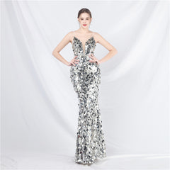 Elegant Sequin Strap Long Evening Dress