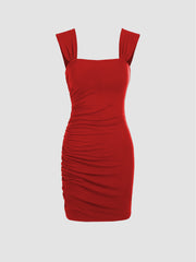 French Sexy Square Collar Red Short Party Dress