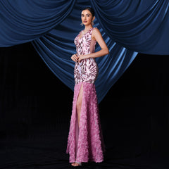 Elegant V neck Sequined Fishtail Evening Dress