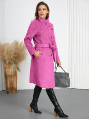 Women Woolen Loose Belt Overcoat