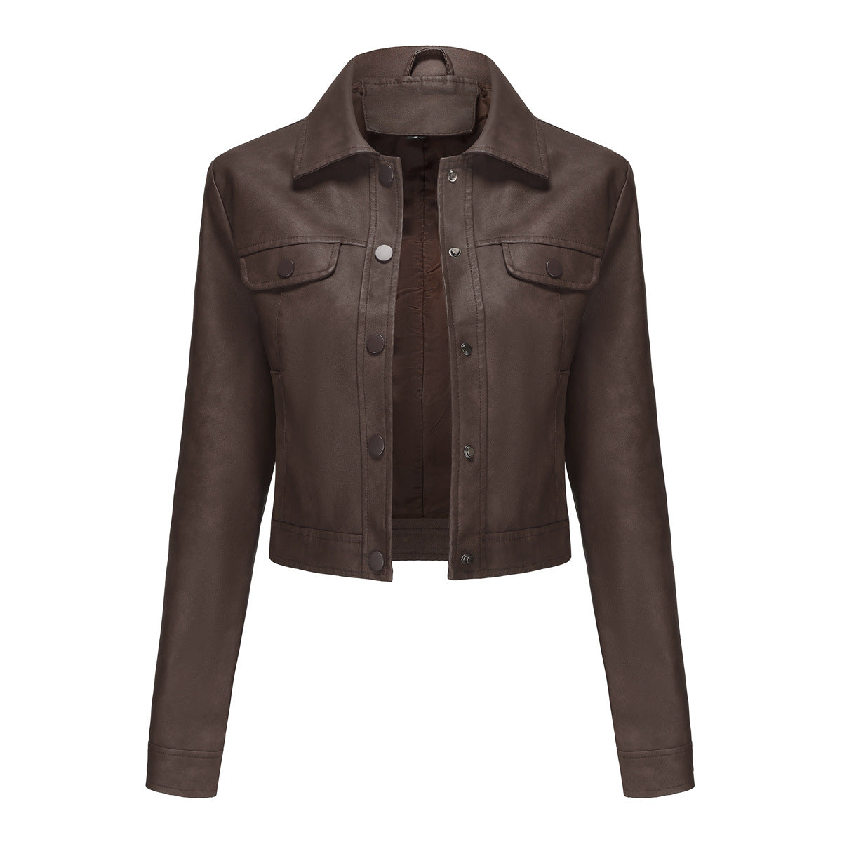 Women Multi Pocket Thin Leather Jacket