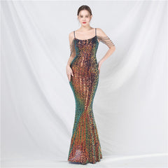 Elegant Beaded Colorful Sequin Long Evening Dress