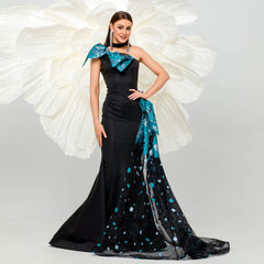 Elegant One Shoulder Cocktail Hairtail Evening Dress