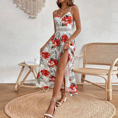 Women Bohemian Chiffon Printed Lace Summer Dress