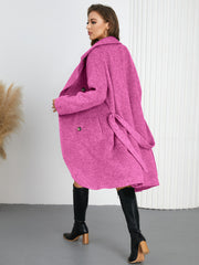 Women Woolen Loose Belt Overcoat