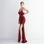 REVCHIC LUXE Elegant Velvet Sequin Sleeveless Maxi Gown
