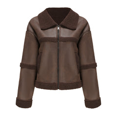 Women Warm Fleece Leather Jacket