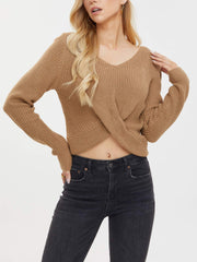 Retro Elegant V Neck Knot Pseudo Sweater