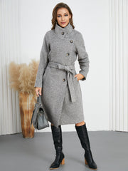 Women Woolen Loose Belt Overcoat