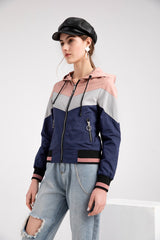 Color Block Casual Patchwork Hooded Jacket