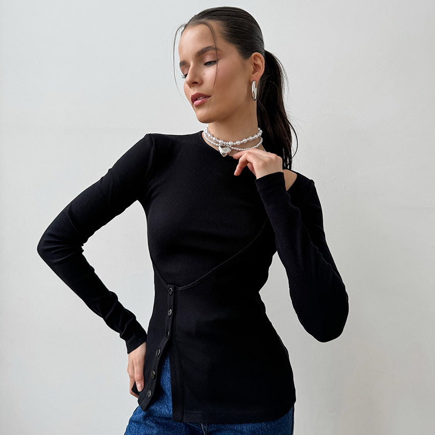 Long sleeves black cutout top