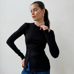 Long sleeves black cutout top