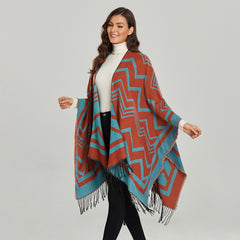 Floral Split Warm Shawl Cashmere Travel Cloak