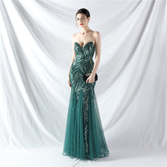 Beaded Stitching Mesh Sequined Evening Dress