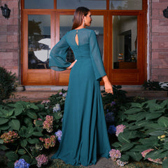 Long Sleeves Elegant Green Formal Dress