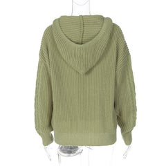 Women Hooded Long Sleeve Knitted Sweater