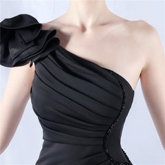 Elegant Leaf One Shoulder Craft Beaded Rhinestone Evening Dress